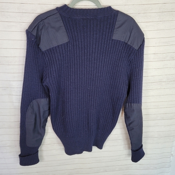 THE WOOLY PULLY MILITARY STYLE 100% WOOL SHOULDER PATCH SWEATER NAVY, SZ LARGE - Picture 7 of 9